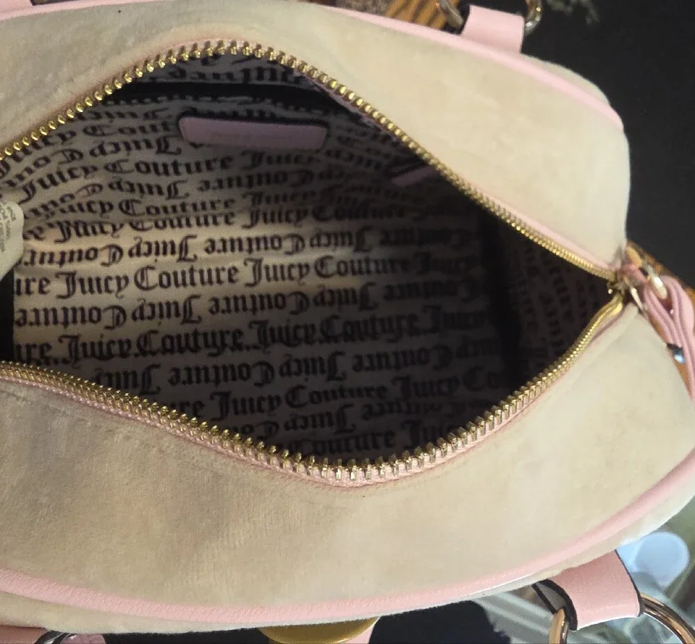 Juicy Couture Pink and Cream Royal Satchel with Heart Charm